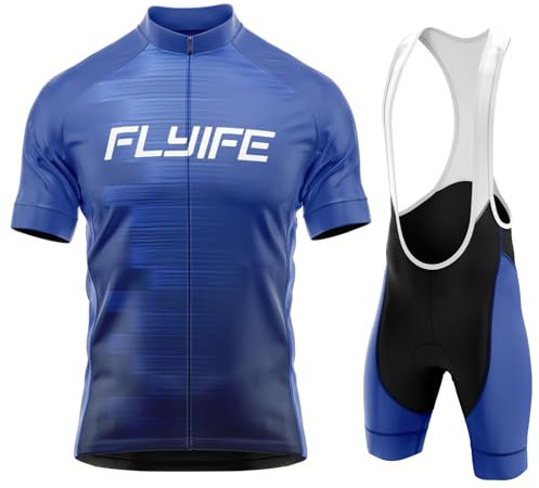 FLYIFE Herren Radtrikot Set Kurzarm mit 9D Sitzpolster Atmungsaktiv Elastische Schnell Trocknend Trikot Radfahren MTB,Ursprüngliche Gaze Radjacke und Radhose,MTB Radtrikot (TYP-6,M)