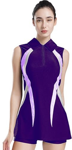 CHICTRY Abito da Tennis Donna Vestito Estivo Lavoro Vestito Sportivo da Golf Badminton Hockey Senza Maniche Dress con Zip Mini Abito da Corsa Allenamento Viola M