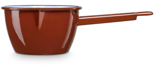 briebe Casserole de cuisine avec bec pour faire bouillir du lait en acier émaillé 14 cm, bouilloire vitrée 1,10 l avec poignée, convient pour induction, vitrocéramique, feu, gaz, four, terre vintage