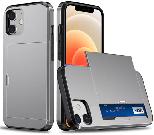 Beajew Handyhülle für iPhone 12 Mini/iPhone 13 Mini Case Silikon, mit Kartenfach Silikon TPU Handyhülle Dünn Weiche Stoßfest Flexibel Handy Tasche Bumper Brieftasche Case, Grau