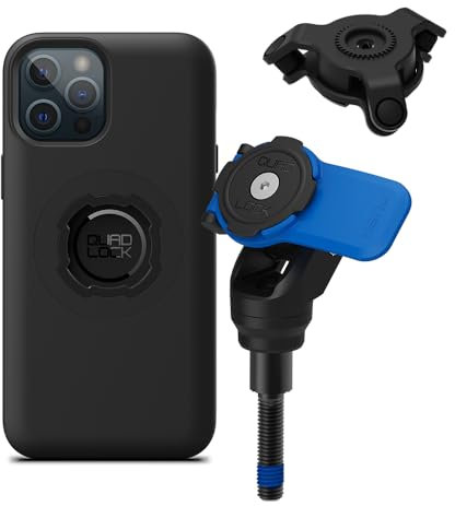 Quad Lock Motorcycle Handlebar Clamp Bolt Phone Mount Kit with Vibration Dampener and iPhone 12 Pro Max MAG Case
