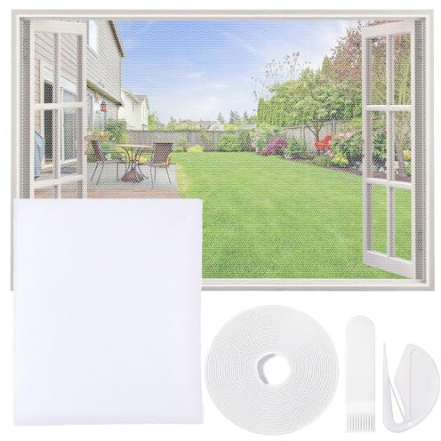 MOGITO Mosquiteras para Ventanas, Mosquitera Ventana Tamaño máximo 110x130cm, Mosquitera con Adhesivo de Malla lavable, Red Ajustable, sin taladrar ni atornillar, Blanco