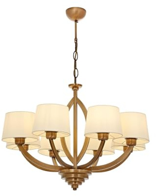 Lustre élégant avec corps en métal et capuchon en verre, 80 cm de hauteur, 65 cm de diamètre, 8 ampoules E27 max. 40 W, couleur crème et vintage, design glamour moderne pour la maison