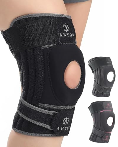 ABYON Elite Ginocchiera Uomo Donna con Sistema a 4 Cinghie Regolabili Antiscivolo e stabilizzatori Laterali, tutore Ginocchio per Dolore, artrite, LCA, menisco, Ginocchio del Corridore, Camminata