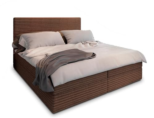 Masseno Boxspringbett PISA 140x200 cm Komplett-Set mit Matratze und Topper, Polsterbett mit Zwei Bettkästen -Braun, TILIA 52