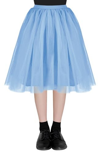 AUYAO Damen Tutu Klassisch Rock Ballett Tüllrock Petticoat Unterrock Rock Tütü Rock Tutu Röcke Tüll Rock mit Bogen 50er Ballet Elastisch Tanzrock Tanzkleid Ballkleid Kurz Party Kostüme Tanzen(Seeblau)
