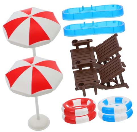 ADOCARN 2ensembles Miniature Décoration De Maison avec Piscine Et Accessoires De Modèles De Bouée Parasol Et Chaise pour Scènes De Jeu