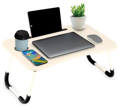 Tavolo pieghevole per portatile – portatile, multifunzionale ed ergonomico con supporto per tazza e tablet letto, divano o ufficio (legno)