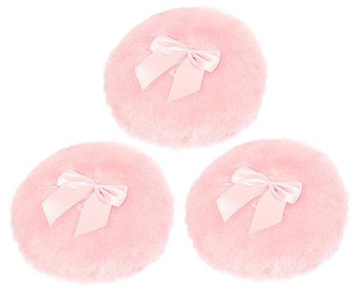 Babypuder Puderquaste mit Schleife, Flauschig, 3 Stück Pack, Rosa