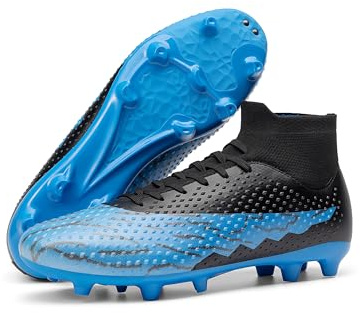 DREAM PAIRS Men's Firm Ground Soccer Cleats High-top Football Cleats FG/AG Professional Training Outdoor Lightweight Soccer Shoes,Size 11,Black/Royal Blue,DMUMSO2404