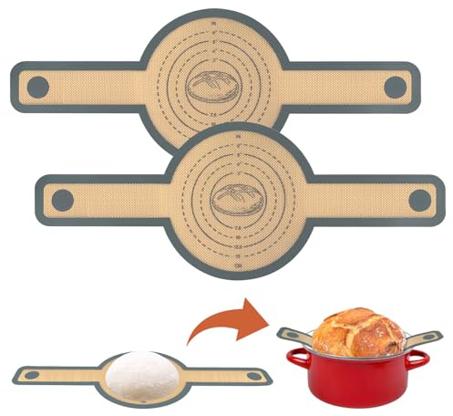 2PCS Silicone Bread Sling for Dutch Oven, NonStick Reusable Liner Sheets, Silicone Baking Mat Bread Mat for Transfer Sour Dough 21CM