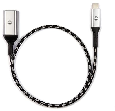 Volkswagen 000051446CE - Cable de carga USB A (hembra) a USB-C, 50 cm, logotipo de VW iluminado, color negro