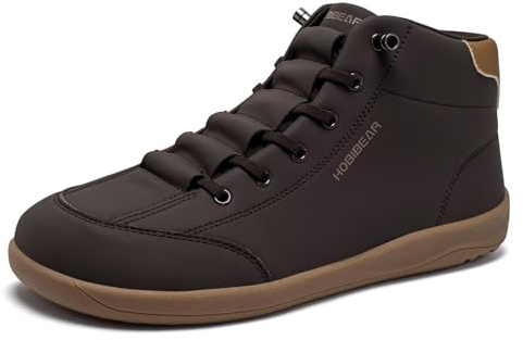 HOBIBEAR Leather Barefoot Boots Zero-Drop Wide Width Minimalist Shoes Unisex Mid Top Walking Boots(Dark Brown Women 9,Men 8)