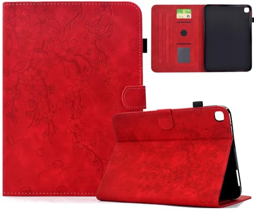 Coque pour iPad 9e/8e/7e génération (2021/2020/2019) 10.2 Pouces, Fleurs de Cerisier Rétro Case Étui Housse de Protection avec Support, Anti-Chocs, Fin - Rouge