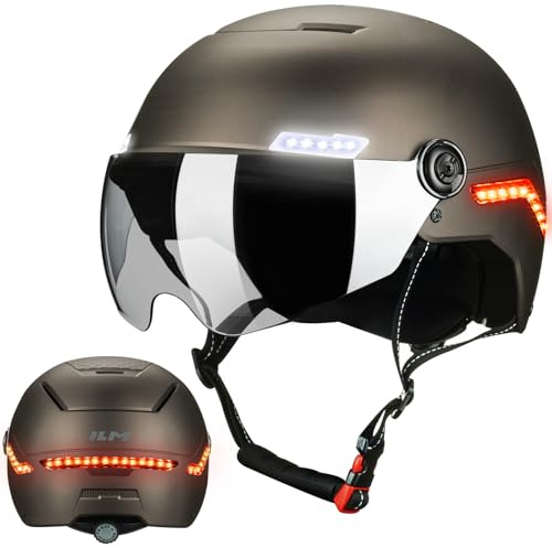 ILM Smart Bike Helmet Men Women Automatic G-Sensor Turn Signal & Brake Warning Cycle Helmets with Visor Front Side Rear LED Lights Road Cycling Model MB101L