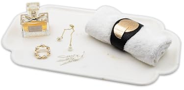 Marmor Vassoio in marmo per profumo, vassoio decorativo da bagno, per candele, gioielli, gioielli, bancone della cucina e vassoio decorativo per la casa (marmo di Calacatta), regalo unico per festival