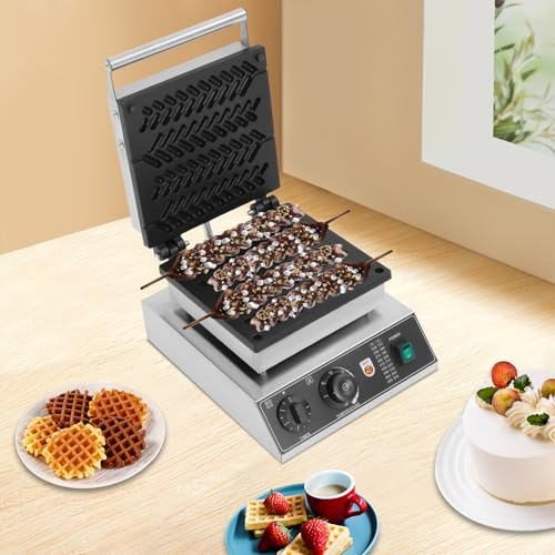 1700W Kommerzielles Waffeleisen mit antihaftbeschichtet, Edelstahlgehäuse, Temperatur- und Zeitregelung, für 4 Weizenform-Waffeln, ideal für Gastronomie und Zuhause