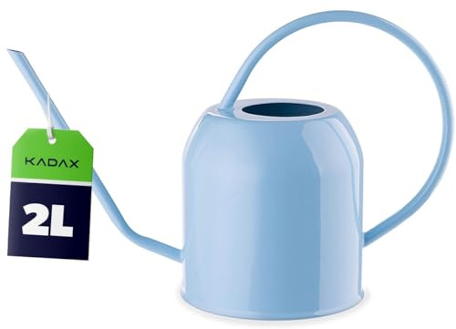 KADAX Gießkanne 2L aus pulverbeschichtetem Stahl, kleine Blumengießkanne mit langem, präzisem Ausguss für Zimmerpflanzen, Giesskanne aus Metall (Blau)