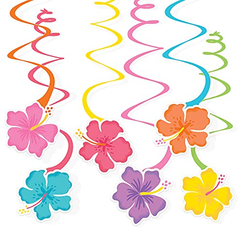 Amscan Hibiscus Swirls Luau Decorations 12 Pieces
