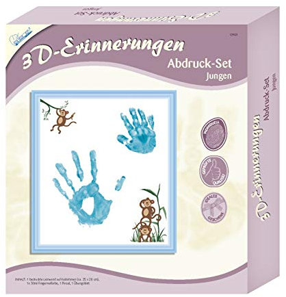 MAMMUT 129021-3D Erinnerungen Abdruck-Set Leinwand Jungen, Komplettset mit 1 Leinwand auf Keilrahmen, 1 Pinsel, 1 Übungsblatt und Fingermalfarbe, Kreativset für junge Eltern
