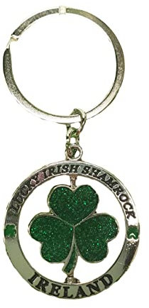 Carrolls Irish Gifts Metall Schlüsselbund mit Drehanhänger mit grünem Glitzerglücksshamrock