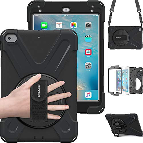 BRAECN for iPad Mini 5/4 case 2019/2015 7.9 inch Heavy Duty Shockproof Protective 360°Rotating Stand Handle & Shoulder Strap Full Body Cover Kids Friendly