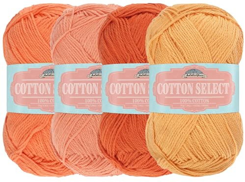 Cotton Select Sport Weight Yarn Color Palette Pack - 100% Fine Cotton - Shades of Orange - 4 Skeins