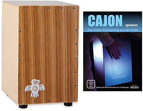 XDrum PERC CP-484 Cajon Peruana Zebrano Set (Set inkl. Cajon mit Birken-Korpus & Snareeffekt, passende Rucksack-Tasche für sicheren Transport & Aufbewahrung und Cajonschule für Einsteiger)