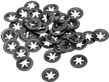 sourcing map 40 Stück M3 Stern Sicherungsscheibe 2.5mm Innendurchm. 9 mm Außendurchm. Innenzahn Sicherungsscheiben Drücken Verriegelung Clip 65Mn Schwarz