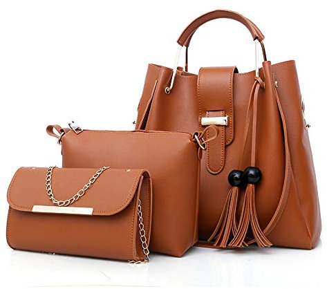 AlwaySky Frauen weiche pu-leder handtasche 3 stücke set tote umhängetasche kupplung geldbörsen set braun