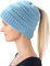 Hatstar Damen Beanie Mütze mit Zopfloch | Strickmütze für Pferdeschwanz | Ponytail Beanie gestrickte Mädchen Wintermütze | weich & warm (hellblau)