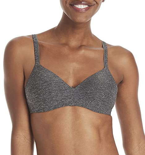 Hanes Wireless Moisture-Wicking, Wirefree Convertible T-Shirt Bra Sujetador para Camiseta, Opaco, Negro Jaspeado 2, 90B para Mujer