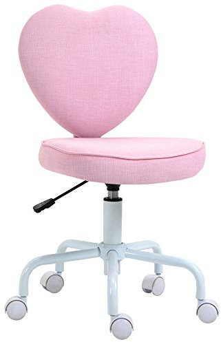 HOMCOM Sedia per Scrivania a Forma di Cuore, Sedia da Ufficio con 5 Rotelle Girevoli e Altezza Regolabile in Tessuto, 42x50x79-89cm, Rosa
