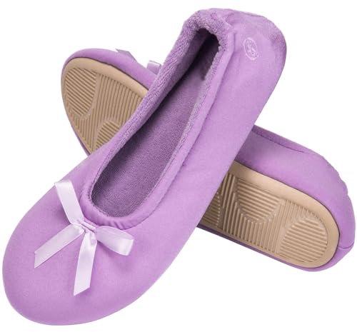 EverFoams Women's Ballerina Slippers Lightweight Comfy Memory Foam House Shoes with Stretchable Heel Design Purple 5/6 UK