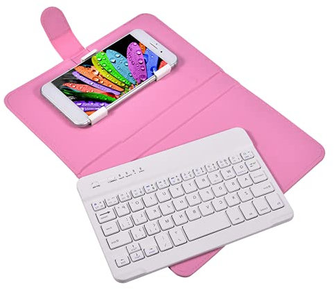Wireless Keyboard + Bluetooth Keyboard Stand for iOS/Android Phones (Pink)