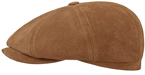 Stetson Hatteras Calf Split Flatcap Schirmm³TZE Ballonm³TZE Ledercap Newsboy-M³TZE Herren - mit Schirm, Futter Herbst Sommer Fr³hjahr Winter Fr³Hling-Sommer Herbst-Winter - M (56-57 cm) Cognac