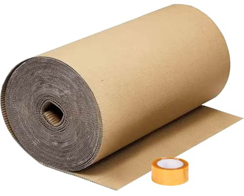 packer PRO Rouleau de carton ondulé de 90 cm x 25 m et ruban adhésif de 50 mm x 120 m, parfait pour l'emballage de boîtes en carton