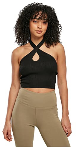 Urban Classics Damen Ladies Rib Knit Crossed Neckholder Top Black, 4XL