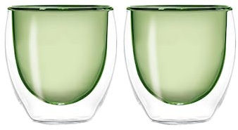 WD LIFESTYLE Set di 2 bicchieri a doppia parete in vetro a doppia parete Capacità: 100 ml Colore parete interna: verde