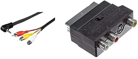 goobay 50209 Cavo Adattatore, Composito Audio Video a 3.5mm, 1.5m Lunghezza del Cavo & Link 07645 Adattatore, SCART 21 Poli Maschio, 3x RCA, Femmina e 4 Poli S-VHS, Femmina con Selettore