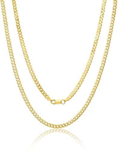 AKA Gioielli® - Herren Damen Kette 18 Karat Gold Vergoldet 925 Sterling Silber - Kubanische Panzerkette 5mm mit Diamant-Finish auf einer Seite - 50 cm lang
