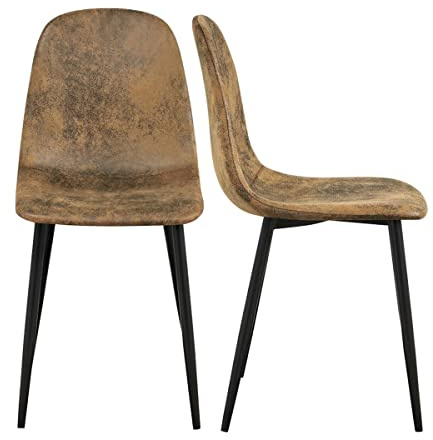 FurnitureR Juego de 2 sillas de comedor escandinavas de ante sintético vintage sillas de cocina para comedor, cocina, sala de estar, pierna negra, marrón