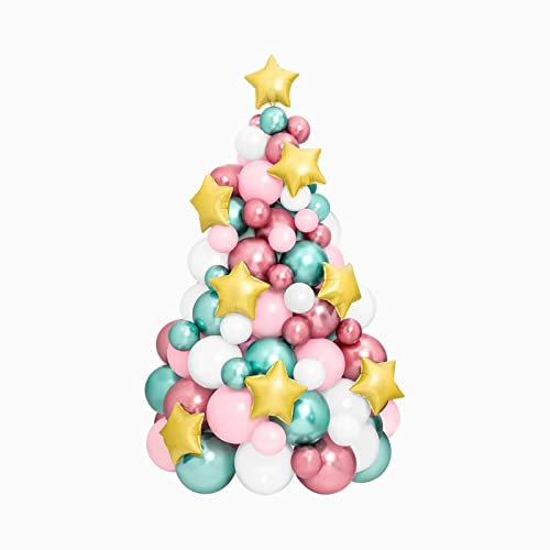 Set Globos Árbol de Navidad 180cm - 108 Globos de Árbol Navidad, Globos de Látex y Foil - Set Globo Decoración Navideña (Rosa)