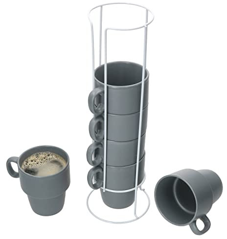 MamboCat Stata Lot de 6 tasses à café avec support I 250 ml I Gris I Tasses en porcelaine empilables avec anse pour café, thé, cacao, cappuccino et latte macchiato