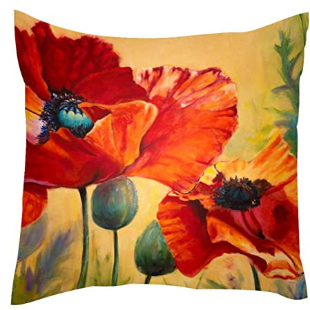 TBOUOBT Dekokissen Fall Kissenbezug, Dekorationen für Sofa Couch Bett Stuhl,Ölgemälde Retro Blumen Klatschmohn