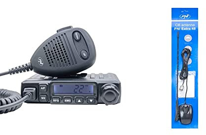 CB-Funkgerät PNI Escort HP 6500, Multistandard, 4 W, AM-FM, 12 V, ASQ, HF-Verstärkung, Zigarettenanzünderstecker enthalten & Extra 48 CB Antenne SWR 1.2 Magnethalterung enthalten, 45 cm Höhe, 150 W