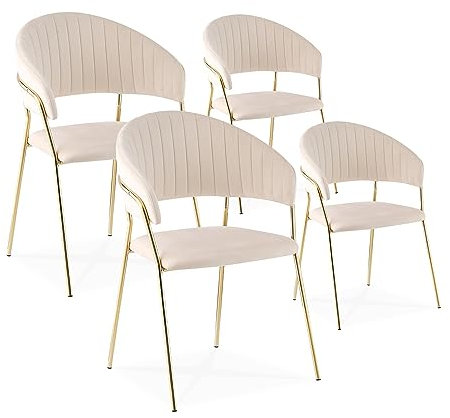 INTENSE DECO Lot de 4 chaises Margaux Velours Beige Pieds Or