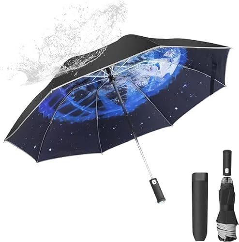 Cooloutdoors Regenschirm Sturmfest Faltbarer Schirm Sturmfest - 210T Touchdown 8 Fiberglasrippen Männer und Frauen Brolly Regenschirm Klein und Tragbar Langlebige Faltbare Taschenschirm Blau