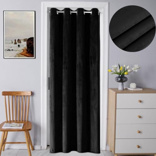 F-CHU Black Velvet Door Curtain for Closet Door,Curtain for Doorways Privacy, Accordion Doors Room Divider Curtains,1 Panel 47x79 inch (NOT Include Rome Bar, Telescopic Rod) Black