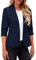 Roskiky Blazer élégant pour femme, veste à manches 3/4 d’affaires, look décontracté, costumes pour bureau, bleu marine, XS